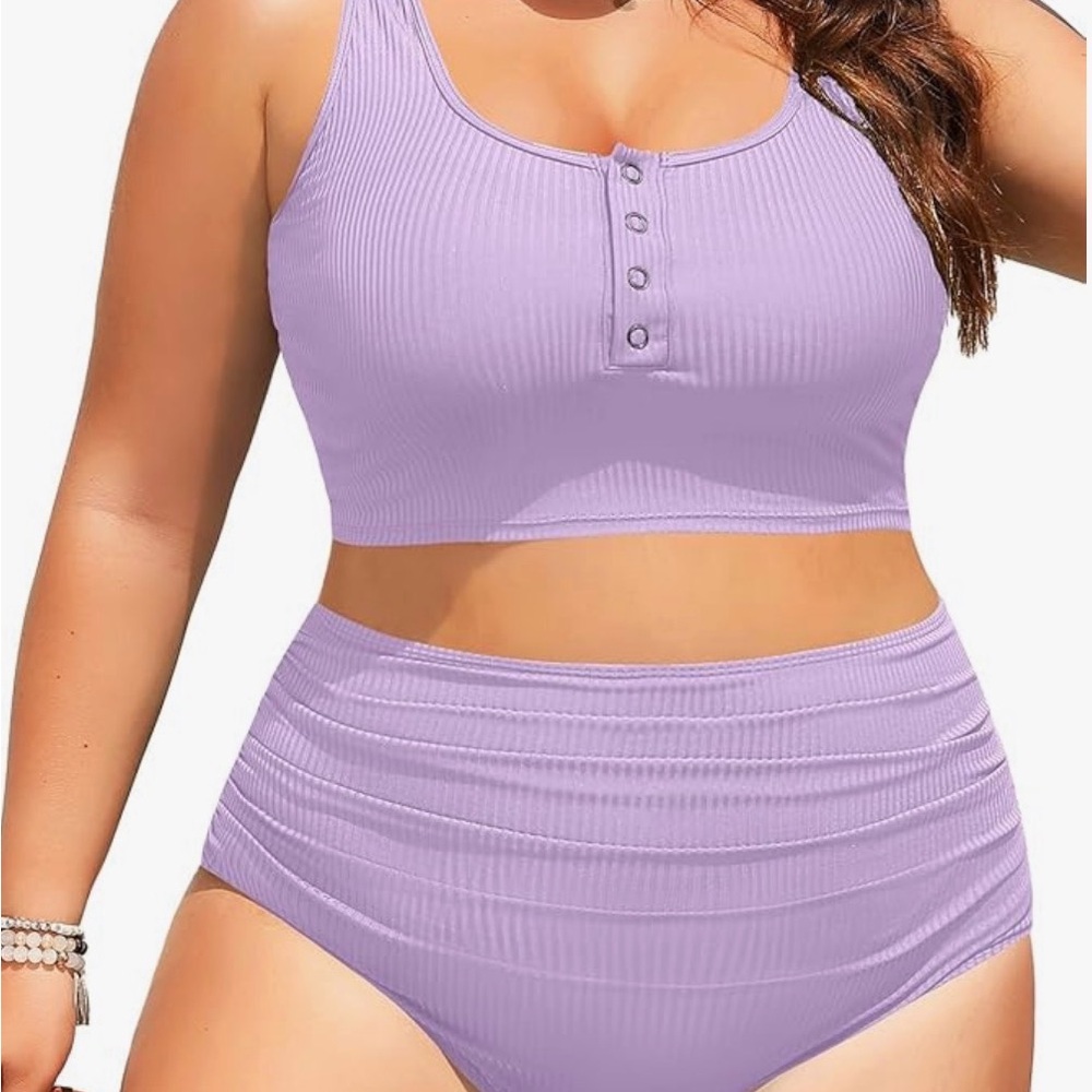 PLUS SIZE Yonique Ribbed Bikini Set | High Waisted | Size 18W | NWT